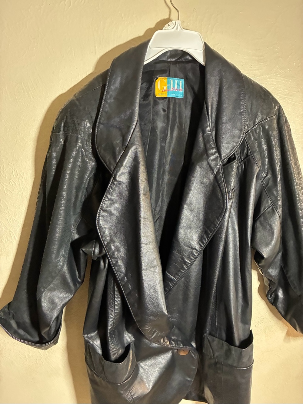 Classic Women's Black Faux Leather Draped Jacket